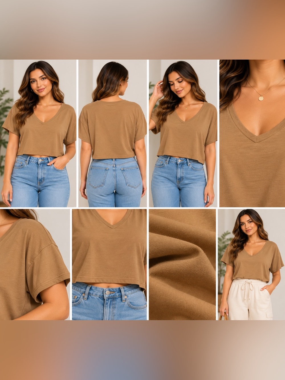 BP. Tan V-Neck Oversized Crop Top XS NWT